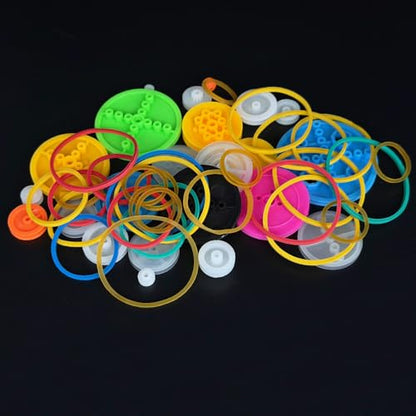 56PCS Plastic Belt Pulley Set Model Toy Pulley Wheel with Rubber Transmission Belt Band for RC Car Truck Helicopter DIY Model Building Projects (56)
