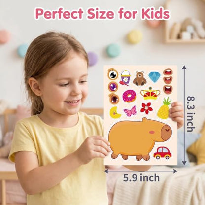Capybara Make-a-Face Stickers 24 Sheets, Kids Party Crafts & Decor - color: Capybara