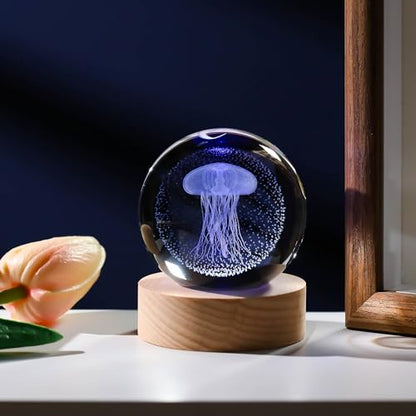 3D Jellyfish Gifts for Women - Crystals Ball 60mm Jellyfish Figurines Decor Glass Animals Figurine Keepsake Paperweight - style: Jellyfish