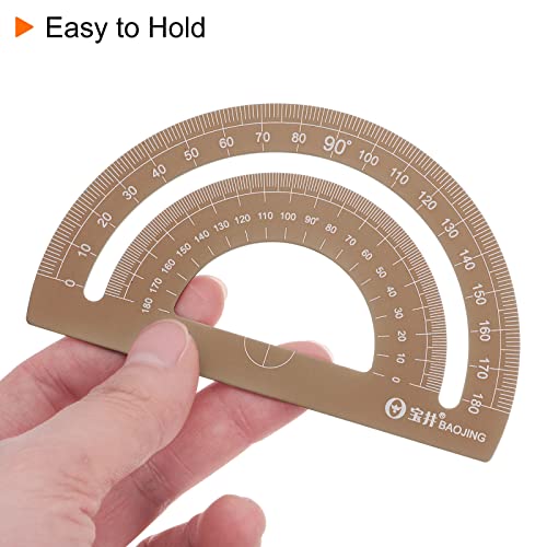 HARFINGTON 4pcs Geometry Set 15cm Metric Measure Laser Engraving Aluminum Ruler Metal Ruler Set Triangle Protractor Ruler Tool Set for Classroom, Office, Home, Golden Brown - color: Golden Brown