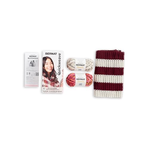 Bernat QuickWeave - Burgundy Tartan Yarn, 120 Yards, 4.9 oz, 80% Acrylic, 20% Wool, 85% Acrylic Grid, 15% Polyester, Needle, 100% Plastic - color: Burgundy Tartan
