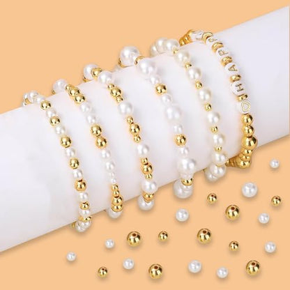 Hpebl Pearl Bracelet Beads Making Kit Gold Beads for Bracelets for Adult - color: 01-Gold & Off-White