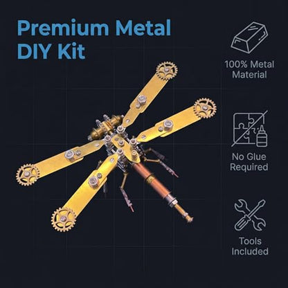 3D Metal Puzzles Model Kits for Adults - Build Dragonfly Hobby Kits for Men - Arts and Crafts Cool Things for Father Gifts for Birthday Ideas (Mechanical Dragonfly C) - style: Mechanical Dragonfly C