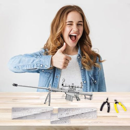 Piececool Gun Metal Model Kit, Sniper Rifle M82A1 Model Building Kits for Adults Brain Teaser Puzzles for Stress Relief DIY Assembling Crafts, Best Birthday Gifts - color: M82a1