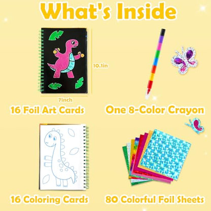 FUNNYB&G Foil Art Craft Kit for Kids, Sparkly Birthday Gift Toy for Kids - style: Dinosaur