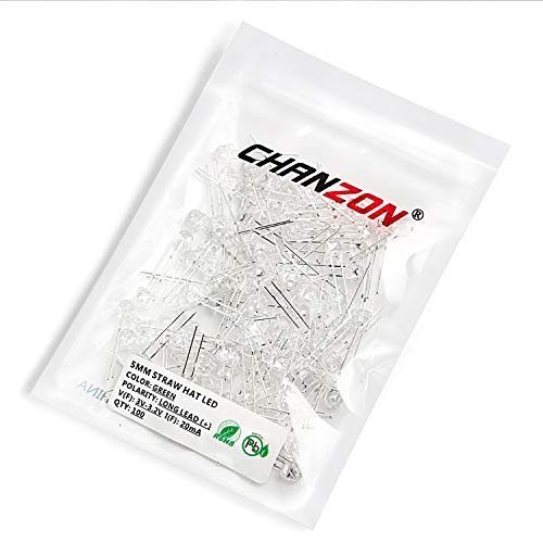 CHANZON 100 pcs 5mm Green Straw Hat LED Diode Lights (DC 3V 20mA) - color: C) Green (100pcs)