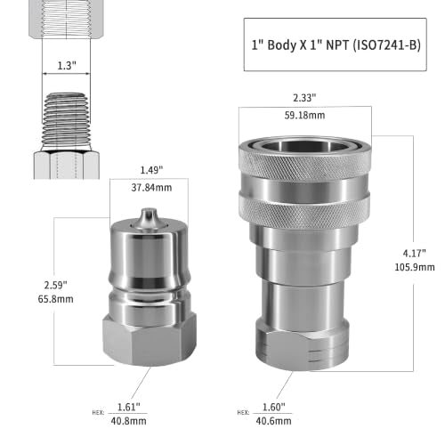 1" NPT ISO 7241-B Hydraulic Quick Disconnect Coupler Set, Alloy Steel Quick Disconnect Hydraulic Coupling (1" Body x 1" NPT Thread ISO7241-B) - color: 1" NPT X 1" Body (ISO7241-B)
