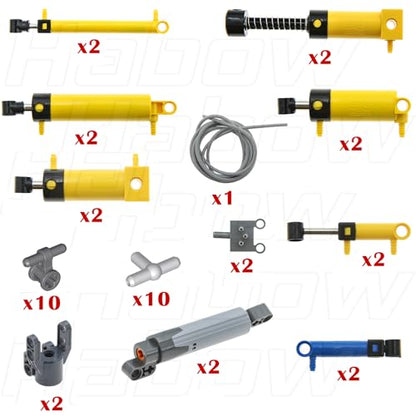 Habow 19Pcs Pneumatic-Technic-Parts Kit Compatible with Lego-Pneumatic Cylinders-Air-Pump Pressure Rod Switch Piston Hose Technic Linear Actuator MOC-Replacement-Parts.