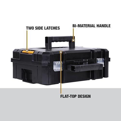 DEWALT Tool Box TSTAK II, 13 In. Flat Top Tool Storage Case, Stackable Organizer Hard Case Portable Toolbox, Heavy Duty, Holds Up To 66 lbs (DWST17807) (Pack of 4) - size: 1 Count (Pack of 4)