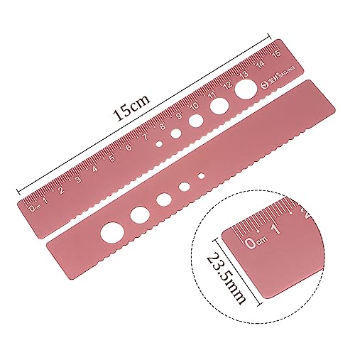 3pcs Straight Ruler - [ 15cm ] Wave Edge with Hollow Circle Metric Measuring Tool for Home Classroom Office Use | Aluminum Alloy, Old Rose - color: Old Rose