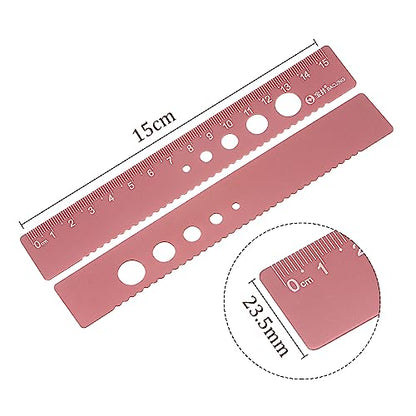 3pcs Straight Ruler - [ 15cm ] Wave Edge with Hollow Circle Metric Measuring Tool for Home Classroom Office Use | Aluminum Alloy, Old Rose - color: Old Rose