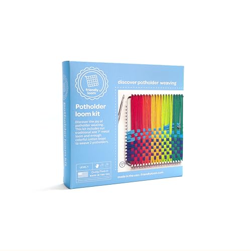 Friendly Loom 7” Traditional Potholder Weaving Kit | Sturdy Metal Loom and Quality Cotton Weaving Loops in Rainbow Colors | Complete Kit to Weave 2 Functional Potholders | Made in the USA