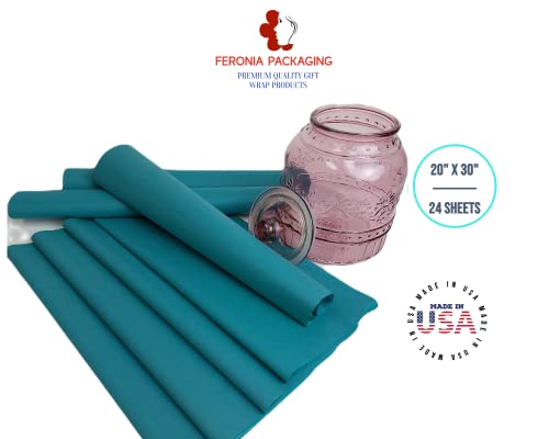 Teal Tissue Paper Squares, Bulk 24 Sheets, Premium Gift Wrap and Art Supplies for Birthdays, Holidays, or Presents by Feronia packaging, Large 20 Inch x 30 Inch - color: Teal
