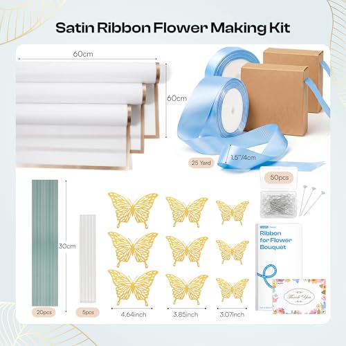 Caydo Sky Blue Ribbon Rose Bouquet for Gifts - color: Sky Blue