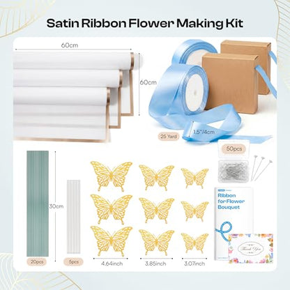 Caydo Sky Blue Ribbon Rose Bouquet for Gifts - color: Sky Blue