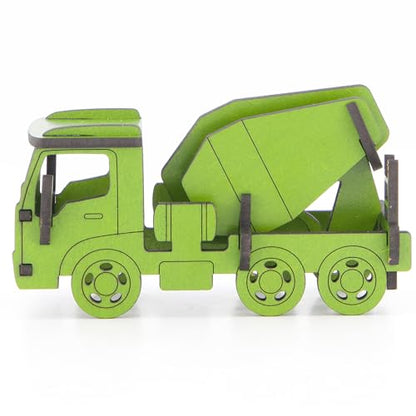 Little & Wood: Woodlet: Medium - Concrete Truck - Green, 3D Wooden Kit-Set, Construction Vehicle Puzzle, Easy Assembly Model, Pop Build Fun, Ages 6+ - style: Concrete Truck