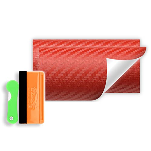 2Pcs 5"x10" Red 3D Carbon Fiber Textured Vinyl Wrap Compatible with Chevy Bowtie Emblem Overlay Matte Sticker Sheet Film Decal Front Rear Free Tool Kit - color: Red
