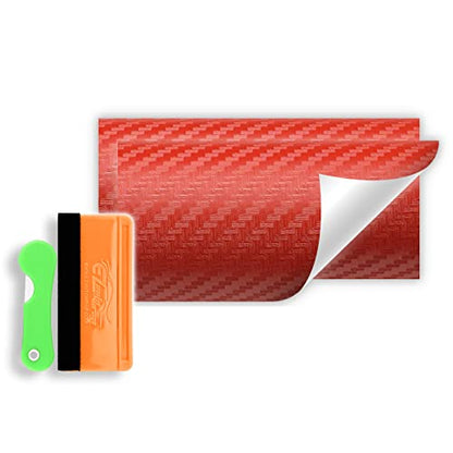 2Pcs 5"x10" Red 3D Carbon Fiber Textured Vinyl Wrap Compatible with Chevy Bowtie Emblem Overlay Matte Sticker Sheet Film Decal Front Rear Free Tool Kit - color: Red