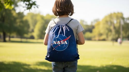 NASA Logo DIY Drawstring Bag Sewing Kit – Space-Themed Fabric Craft Project for Adults – Includes 24" x 43" Dark Blue Canvas Panel & 12ft Nylon Paracord – Create 17" x 13" Handmade Bag - style: Badge