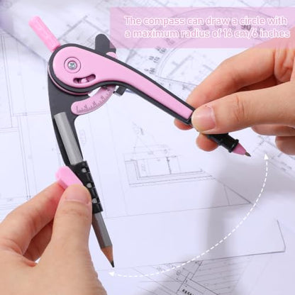 Zonon 2 Pcs Protractor and Compass Set, Swing Arm Protractor, Pink Clear - color: Pink and Clear