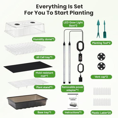 BAOSHISHAN Seed Starter Tray with Grow Light - 60 Cells Self-Watering