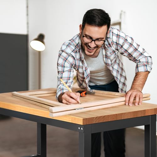 ENJOYWOOD 41" Adjustable Height Workbench, 1500 LBS Capacity Heavy Duty Work Bench with Solid Rubberwood Top, Garage Work Table for Workshop, Home & Office
