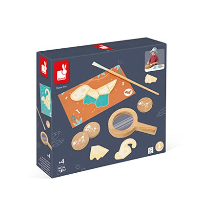 Janod Dino - Dinosaur Dig Puzzle Game - Excavate The Prehistoric Skeleton Pieces to Complete The Puzzle Cards - Reusable - Ages 4-8 Years - J05832