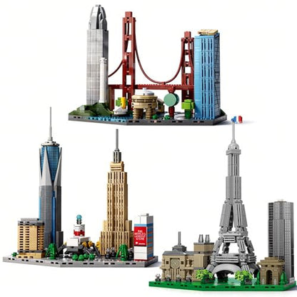 3 Famous World Architecture Skyline Collection Building Set, Paris, New York City, San Francisco Includes Golden Gate Bridge, Eiffel Tower etc, Ideal Valentine's Day Gift for Lover(1648PCS) - style: 3 Skyline-1