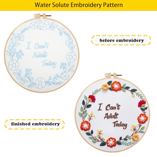 Topapfo Funny Embroidery Kit with Tutorial for Beginners Adults, Hand Embroidery Pattern with Hoops Thread Needles Tutorials - color: can't adult