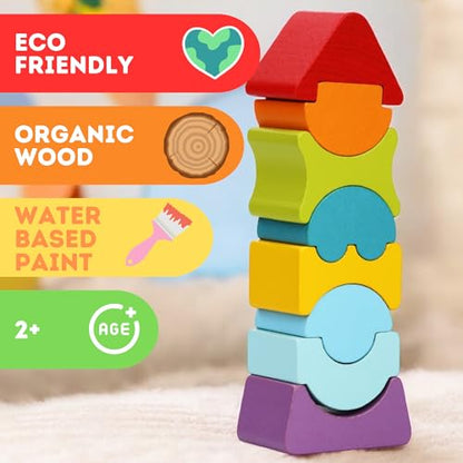 CUBIKA Flexible Tower Wooden Toy– Montessori Puzzle for Toddlers Ages 3+– Size and Shape Sorting Kids Stacking Toy– FSC-Certified Wood, German Water-Based Paints, Travel-Friendly - style: Flexible Tower