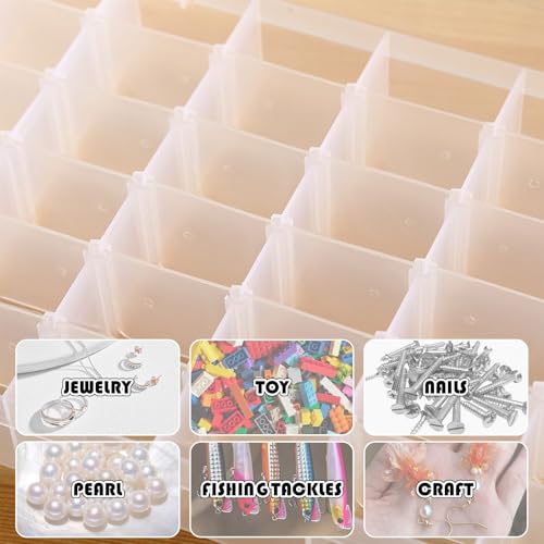 5Pack 36 Grids Clear Plastic Organizer Box with Adjustable Dividers Storage Container Jewelry Box for Beads Art Crafts Pieces Letter Board Fishing Tackles Rock Collection with 2000pcs Label Stickers