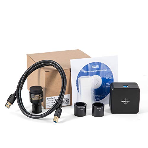 Swift Compound Trinocular Microscope SW350T,40X-2500X Magnification,Siedentopf Head,Two-Layer Mechanical Stage,with Swiftcam 5 Megapixel Camera and Software Windows/Mac/Linux and USB 3.0 Cable - size: SW350T+swiftcam5.0 MP（3.0 USB）