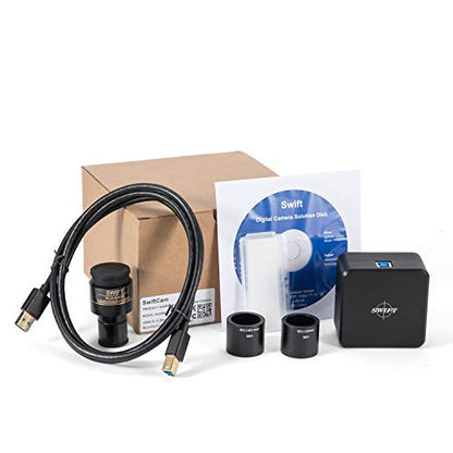 Swift Compound Trinocular Microscope SW350T,40X-2500X Magnification,Siedentopf Head,Two-Layer Mechanical Stage,with Swiftcam 5 Megapixel Camera and Software Windows/Mac/Linux and USB 3.0 Cable - size: SW350T+swiftcam5.0 MP（3.0 USB）