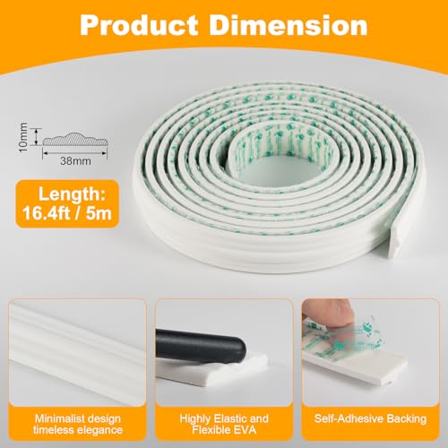 Peel and Stick Wall Molding Kit, 16.4FT x 1.50" Wide EVA Self-Adhesive Trim for Interior Walls Decoration, Paintable Peel and Stick Crown Molding for Wainscoting Panels and Modern Wall Panels - size: 16.4FT x 1.5'' W