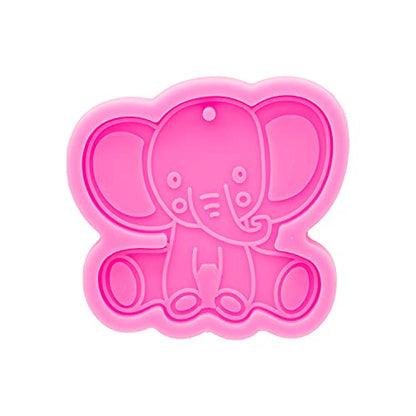Shiny Glossy Cute Cartoon Elephant Shape Keychain Molds for Epoxy Resin with Hole DIY Silicone Molds Custom Keychain Polymer Clay Moulds Jewelry Pendant Epoxy Crafting Mold