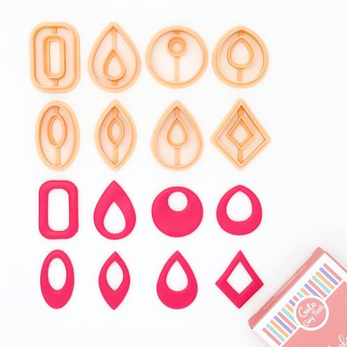 GOTO CLAY TOOLS 8 Pcs Polymer Clay Cutters for Jewelry Making, 38mm Geometric Clay Earring Cutters Set, Hollow Teardrop, Diamond, Marquise, Round Hoop Clay Molds for DIY Craft Dangle Earrings- CTCMB-5