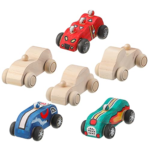 Zhanmai 6 Pcs Wooden Toy Cars to Paint Unfinished Wood DIY Race Car Toys - size: Small