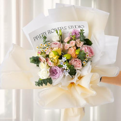 FUHITIM 20 Sheets Flower Wrapping Paper(Light Yellow) - color: Light Yellow (wave edge)