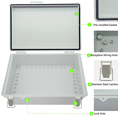 Zulkit Junction Box ABS Plastic Dustproof Waterproof IP67 Electrical Boxes Hinged Shell Outdoor Universal Project Enclosure Grey, Stainless Steel Buckles 15 x 11 x 5.1 Inch - size: 15"x11"x5.1" GC k