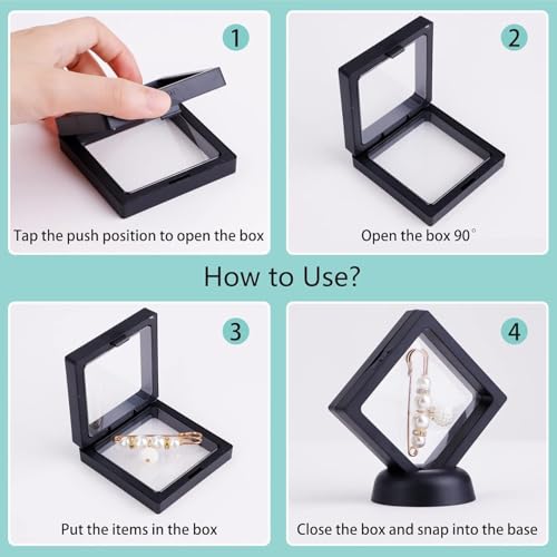 3D Floating Display Case, Transparent Film Jewely Storage Box, Black Challenge Coin Display Holder Stand for Antique Challenge Coins Medals Jewelry Shells Gems Minerals Rocks Specimen Pins (18Pcs) - color: 18pcs