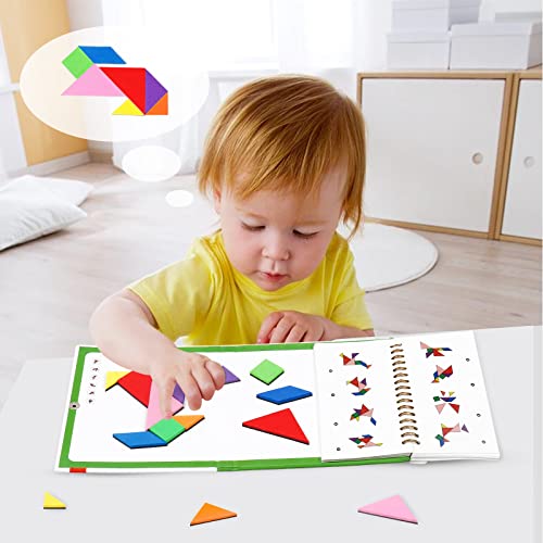 USATDD Travel Tangram Puzzle with 2 Set, Magnetic Pattern Blocks Road Trip Travel Games Jigsaw Montessori Brain Blocks IQ Book with 368 Solution Brain Teasers for Kids Adults Challenge - style: 368 Solution