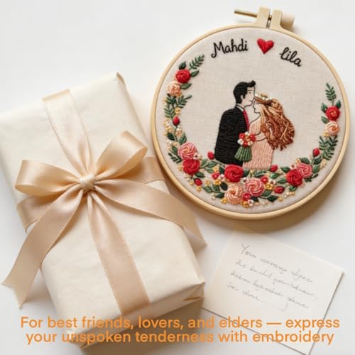 Wedding Photos Embroidery Starter Kit, Valentine's Day Gifts，DIY Needle Punch Kit, Punch Needle Kits for Beginners,Include Pre-Printed Fabric,Tools,Embroidery Hoop,Threads. (Wedding Photo No. 3) - color: Wedding Photo No. 3
