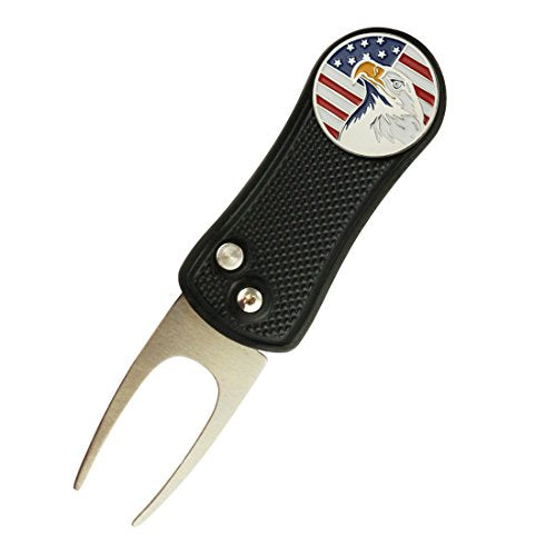Foldable Golf Divot Repair Tool with Golf Ball Marker - color: Black-Eagle