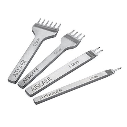 Aiskaer Leather Stitching Punch Set, Diamond Chisel Tools, 5mm White Steel 1/2/4/6 Prong for Leather Craft DIY - size: 5mm