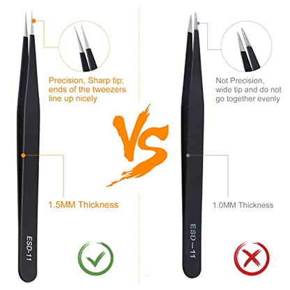 kaverme 3PCS Precision Tweezers Set, Upgraded Anti-Static Stainless Steel