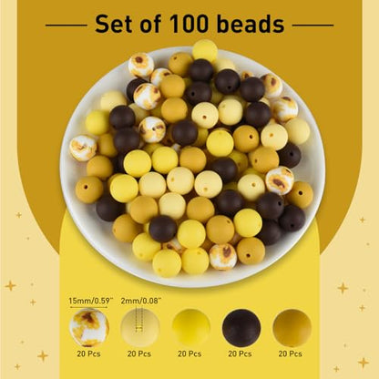 ASTARON 100 Pcs 15mm Autumn Brown Yellow Silicone Beads for Keychain Making - color: Brown Yellow Series
