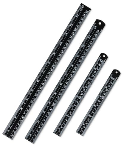 Mr. Pen- Metal Straight Edge Ruler, 4 pcs, 6", 8", 12", 14", Black - color: Black, size: 6, 8, 12, 14 inch