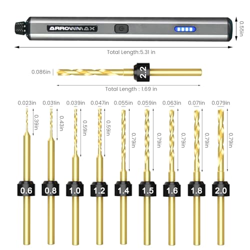 AM ARROWMAX Mini Electric Drill Pen, 13 in 1 with Aluminium case, Rechargeable, 800 RPM, Needle Vise Hand Drill Kit, 10 HSS Bits, DIY, Wood, Jewelry Making (SDS MINI) - size: SDS MINI
