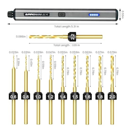 AM ARROWMAX Mini Electric Drill Pen, 13 in 1 with Aluminium case, Rechargeable, 800 RPM, Needle Vise Hand Drill Kit, 10 HSS Bits, DIY, Wood, Jewelry Making (SDS MINI) - size: SDS MINI