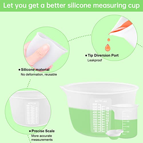 Sjubaopen Silicone Measuring Cups 600ml for Resin, Epoxy, Baking - size: 600ML+100ML+10ML
